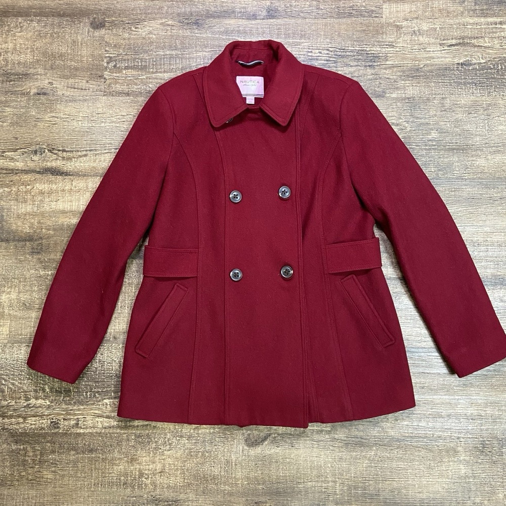 Nautica 90s Y2K Vintage Peacoat L Wool Blend Academia Double Breasted Old Money